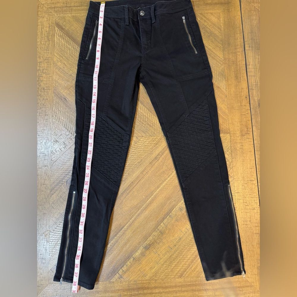 Skingraft Black Moto Skinny Jeans With Quilted Panels And Zipper Details Size 28 - Picture 6 of 16